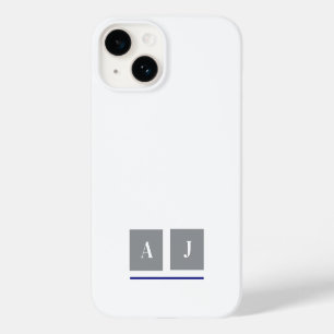 Coque Pour iPhone 14 Initiales classiques grises et blanches