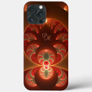 Case-Mate iPhone Case Initiales de l'art fractal orange rouge abstrait l