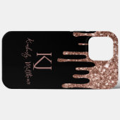 Coques Case-Mate iPhone Initiales de monogramme à paillettes de rose gold (Verso (horizontal))