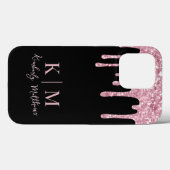 Coques Case-Mate iPhone Initiales de monogramme à paillettes roses sur fon (Verso (horizontal))