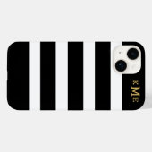 Coques Case-Mate iPhone Initiales de monogramme d'or Bandes noires et blan (Verso (horizontal))