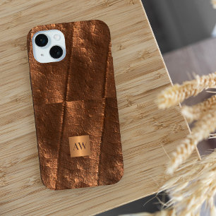 Coque iPhone 15 Mini Initiales de monogramme fausse feuille métallique
