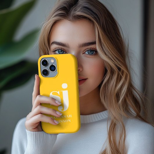 Coques Case-Mate iPhone Initiales de monogramme jaune élégant et lumineux 