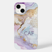 Coques Case-Mate iPhone Initiales de monogramme lavis aquarelle bleu viole (Verso)