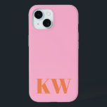 Coque Pour iPhone 15 Initiales de monogramme rose orange moderne person<br><div class="desc">Étui pour iPhone 15 personnalisé avec initiales de monogramme rose orange moderne</div>