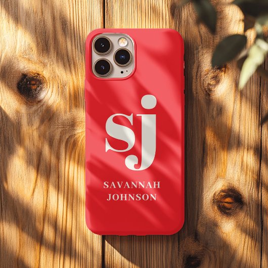 Coques Case-Mate iPhone Initiales de monogramme rouge élégant et lumineux 