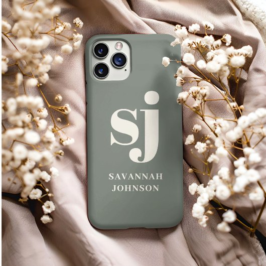 Coques Case-Mate iPhone Initiales de monogramme Sage élégant