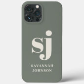 Coques Case-Mate iPhone Initiales de monogramme Sage élégant (Verso)