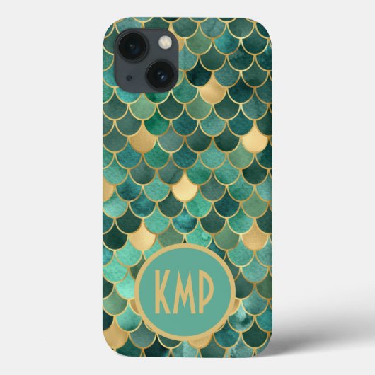 Coques Case-Mate iPhone Initiales de monogramme Vert Émeraude Or Écailles (Verso)