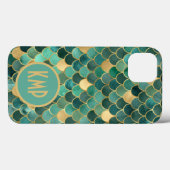Coques Case-Mate iPhone Initiales de monogramme Vert Émeraude Or Écailles (Verso (horizontal))