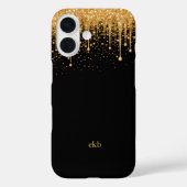 Coques Case-Mate iPhone Initiales de nom en monogramme noir or paillettes (Verso)