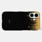 Coques Case-Mate iPhone Initiales de nom en monogramme noir or paillettes (Verso (horizontal))