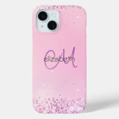 Coques Case-Mate iPhone Initiales de nom en monogramme rose paillettes vio (Verso)