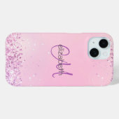 Coques Case-Mate iPhone Initiales de nom en monogramme rose paillettes vio (Verso (horizontal))