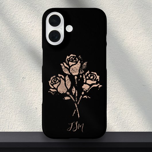 Coques Case-Mate iPhone Initiales de roses tamponnées Grunge Rose pastel