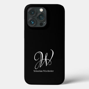 Case-Mate iPhone Case Initiales de script élégantes et nom solide noir b
