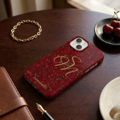 Coques Case-Mate iPhone Initiales dorées sur fruit rouge : monogramme ceri
