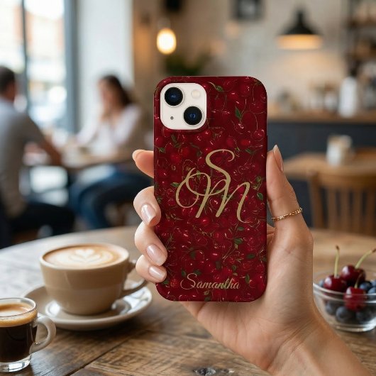 Coques Case-Mate iPhone Initiales dorées sur fruit rouge : monogramme de c