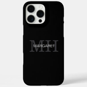 Coques iPhone 16 Pro Max initiales du nom monographique noir et blanc