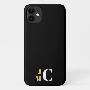 Case-Mate iPhone Case Initiales empilées personnalisées, Noir/Or/Blanc