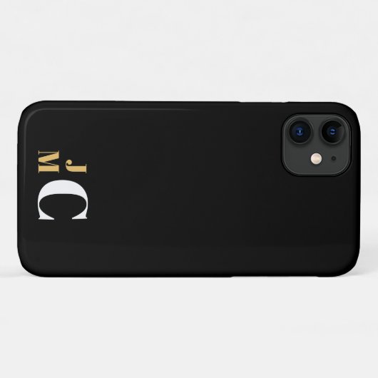 Coques Case-Mate iPhone Initiales empilées personnalisées, Noir/Or/Blanc (Dos (Horizontal))