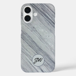 Coques iPhone 16 Initiales en pierre de marbre gris diagonale