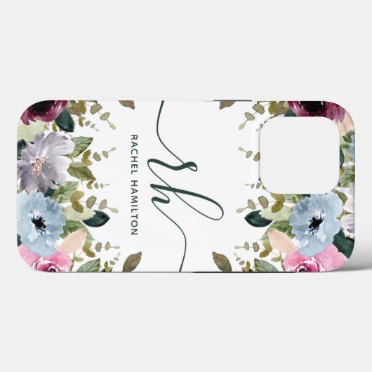 Coques Case-Mate iPhone Initiales florale fantaisie et nom (Verso (horizontal))