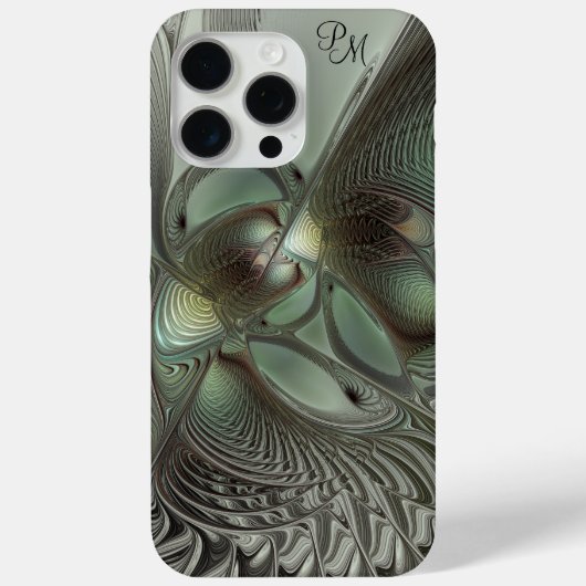 Coques Case-Mate iPhone Initiales fractales Abstraites gris gris vert Sage (Verso)