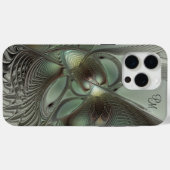 Coques Case-Mate iPhone Initiales fractales Abstraites gris gris vert Sage (Verso (horizontal))