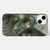 Coques Case-Mate iPhone Initiales fractales Abstraites gris gris vert Sage (Verso (horizontal))