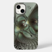 Coques Case-Mate iPhone Initiales fractales Abstraites gris gris vert Sage (Verso)