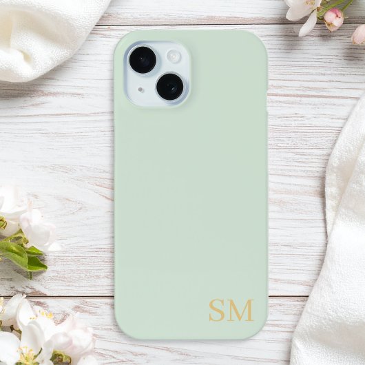 Coques Case-Mate iPhone Initiales minimalistes Monogrammes Sage Vert Or