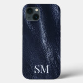 Coques Case-Mate iPhone Initiales minimes en cuir bleu élégant (Verso)
