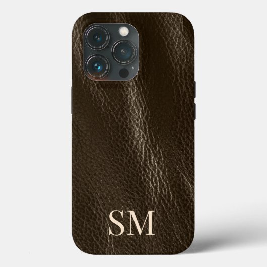 Coques Case-Mate iPhone Initiales minimes en cuir Brown élégants (Verso)