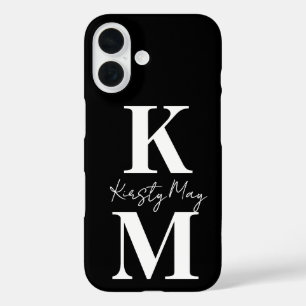 Coques iPhone 16 Initiales Modernes Nom Noir Blanc Personnaliser