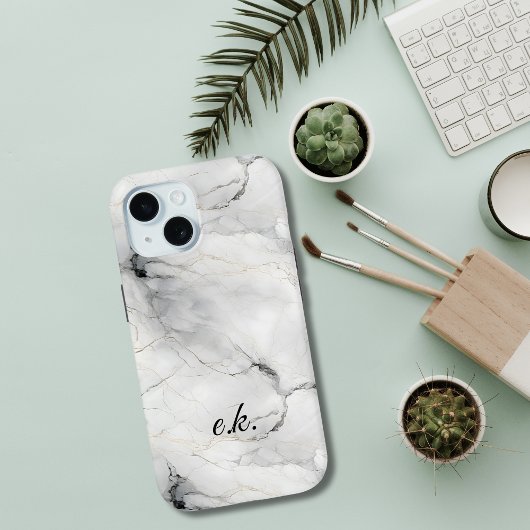 Coques Case-Mate iPhone Initiales monogramme blanc gris noir or marbre