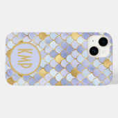 Coques Case-Mate iPhone Initiales Monogramme Bleu Or Écailles de Sirène (Verso (horizontal))