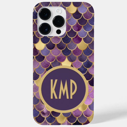 Coques Case-Mate iPhone Initiales Monogramme Écailles de Sirène Violet Or (Verso)