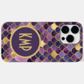 Coques Case-Mate iPhone Initiales Monogramme Écailles de Sirène Violet Or (Verso (horizontal))