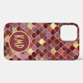 Coques Case-Mate iPhone Initiales Monogramme Écailles de Sirène Violet Or (Verso (horizontal))