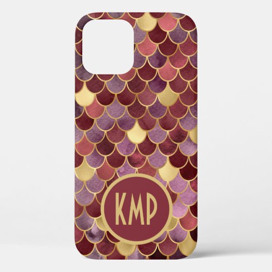 Coques Case-Mate iPhone Initiales Monogramme Écailles de Sirène Violet Or (Verso)