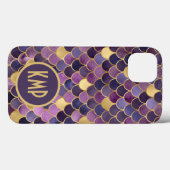Coques Case-Mate iPhone Initiales Monogramme Écailles de Sirène Violet Or (Verso (horizontal))