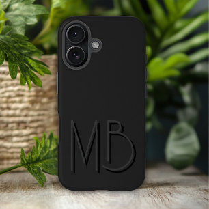 Coques iPhone 16 Initiales Monogramme Noir Moderne Contemporain