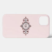 Coques Case-Mate iPhone Initiales Monogramme Rose Gris Argent Flourir (Verso (horizontal))
