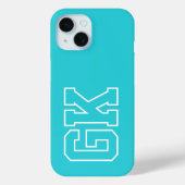 Coques Case-Mate iPhone Initiales Monogramme Universitaire Turquoise Blanc (Verso)
