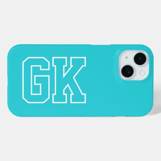 Coques Case-Mate iPhone Initiales Monogramme Universitaire Turquoise Blanc (Verso (horizontal))