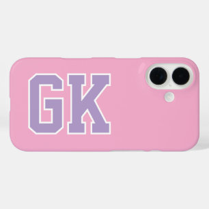 Coques iPhone 16 Initiales Monogramme Universitaire Violet Rose