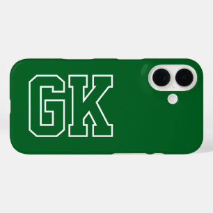 Coques iPhone 16 Initiales Monogramme Varsity Vert Collège Blanc