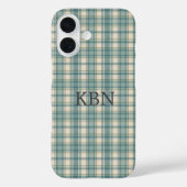 Coques Case-Mate iPhone Initiales Monogramme Vert Bleu Beige Carreaux Tart (Verso)