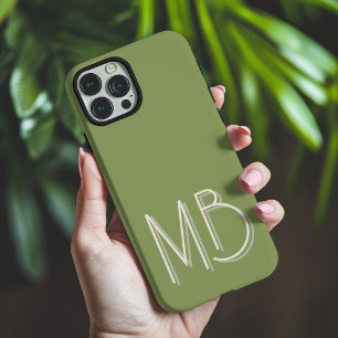 Coques iPhone 16 Pro Max Initiales Monogramme vert Sage moderne Contemporai